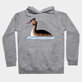 Great crested grebe bird cartoon illustration. Hoodie